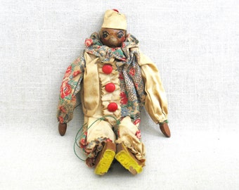 Vintage Wooden Doll, Clown Puppet, Circus Theme Nursery Kids Room Home Décor