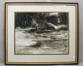 Vintage Landscape, Watercolor Painting, Winter Scenery, Catherine Garnes Heintz, Framed Original Fine Art