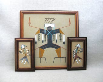 Vintage Sand Painting, Paul Garcia Big Thunder, Rainbow Yei, Rustic South Western Wall Art