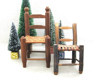 Rustic Vintage Doll Chairs Miniature Folk Art Dollhouse and Display Kitchen and Nursery Home Décor