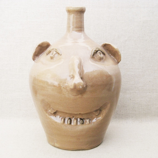 Vintage Face Jug Southern Folk Art Pottery Signed Allen Ham Odd and Unusual Sculpture