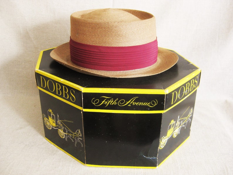 Vintage Men's Panama Hat.  Fine Mid-Century Mans Accessories, Summer Hat, Tropical Head Wear. In a vintage box, marked, Labeled, original retailer, Kaufmann's of Pittsburgh. Hat is marked By Hopkins, box and hat did not come together originally.
