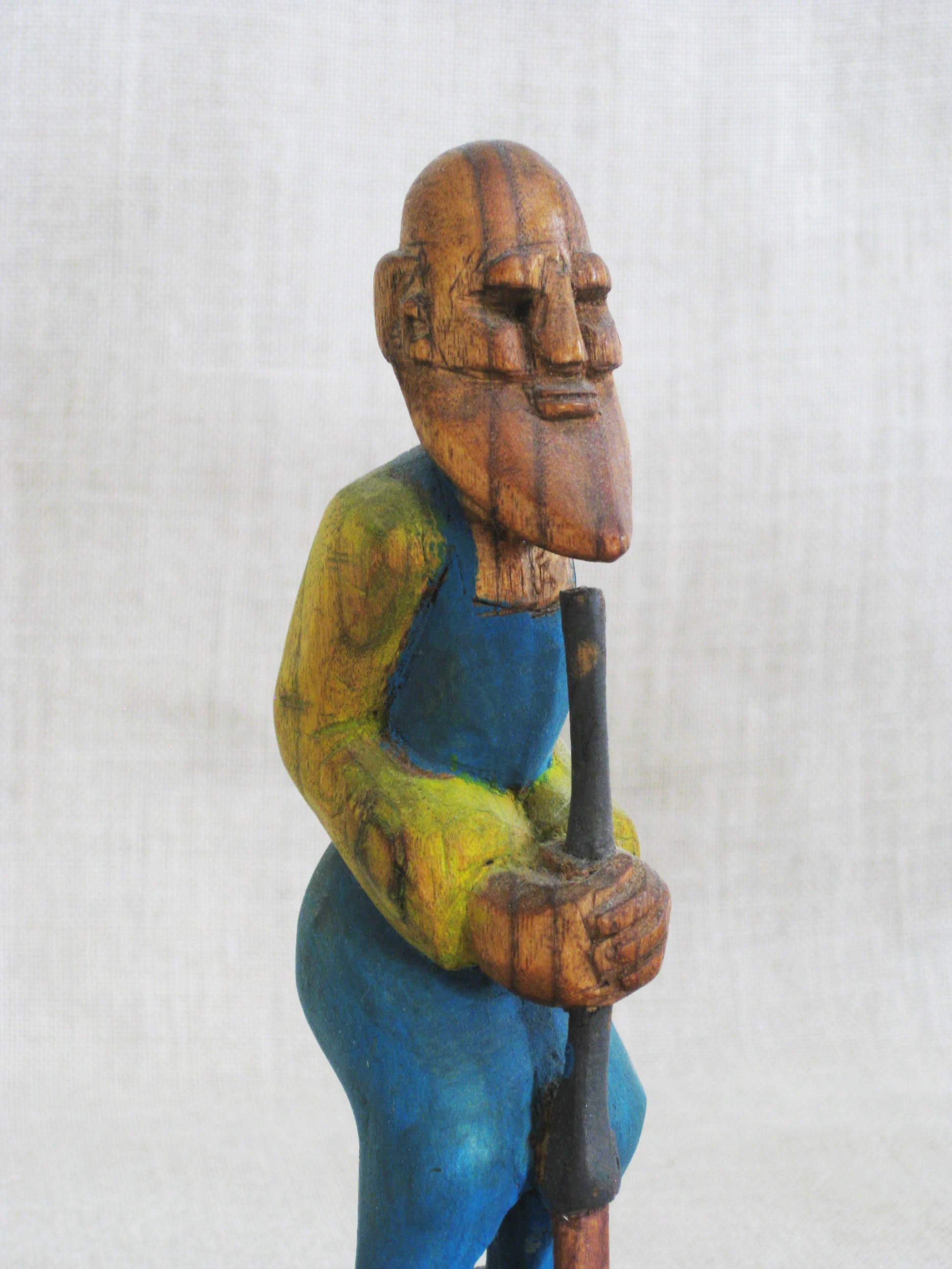 Vintage Folk Art Wood Carving, Figural Sculpture, Hand Carved Male