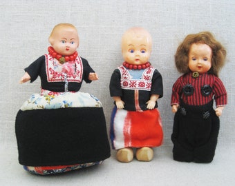 Vintage European Dolls Pin Cushion, Antique Toys