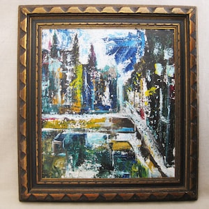 Large Modern Abstract, Urban Landscape Painting, Original Mid-Century Modern Wall Art