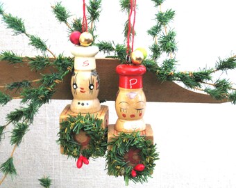 Folk Art Chef Cook Tree Ornaments Small Assemblage Christmas Sculpture Rustic Cabin Farm Holiday Décor