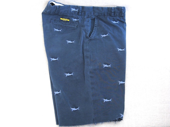 Vintage Embroidered Shark Motif Cotton Shorts Ral… - image 1
