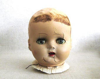 Vintage Doll Head, Composite w/ Hazel Side Glancing Sleepy Eyes Male, Mid-Century Toys