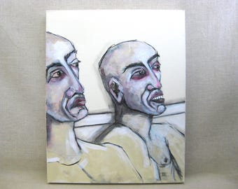 Surreal Male Athlete Portrait Painting, Original Swimmers Modern Wall Art, Sports Contemporary Home Décor