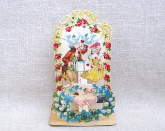 Victorian Pop-up Valentines Day Card, Antique German Honeycomb Gift of Love