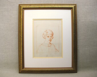 Original Female Portrait Drawing, Framed Feminine Wall Art Housewarming Gift