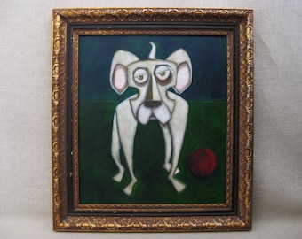 White Dog Painting Pet Portrait Framed Original Fine Art Animal Lover Contemporary Wall Décor