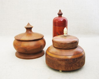 Antique Treenware Box Collection, Round Wooden Storage and Organization, Vintage Desk and Dresser Décor