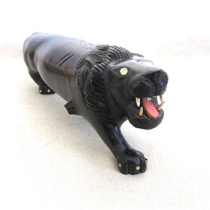 Folk Art Carved Wooden Lion Sculpture, Vintage Primitive Wildlife Animal Figures