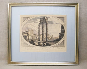 Vintage Engraving Architectural Framed Fine Art Print Temple of Jupiter Stator Remains