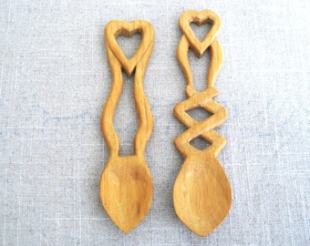 Hand Carved Spoons, Folk Art Loving Heart Wooden Anniversary Wedding Gift