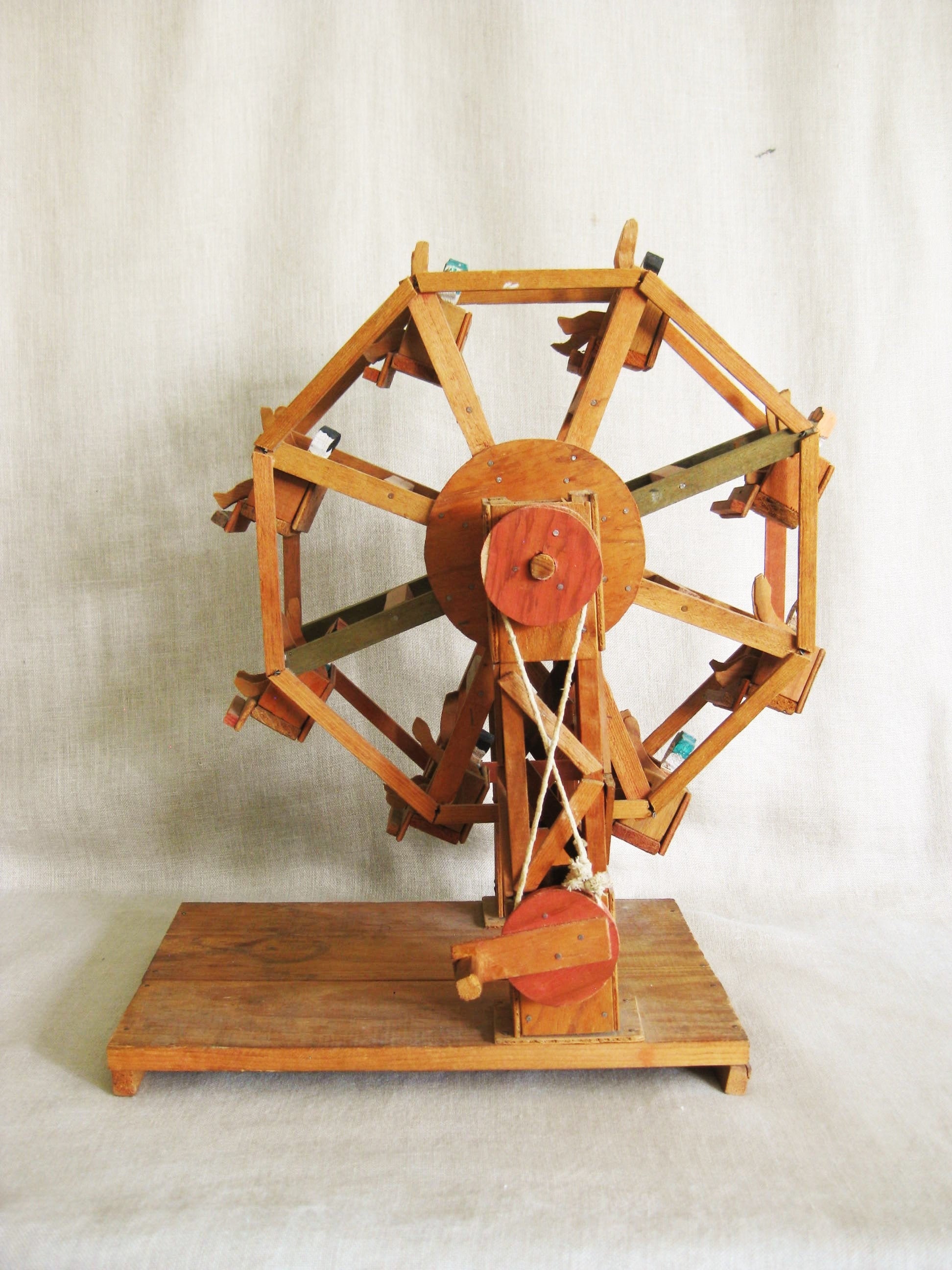 Vintage Folk Art Handmade Wooden Ferris Wheel Toy, Miniature