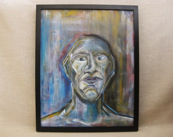 Abstract Male Portrait Painting, Original Contemporary Framed Wall Art of Men Home Décor