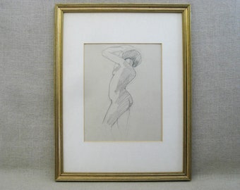 Vintage Portrait Female Nude Drawing Framed Original Fine Art Wall Décor