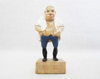 Vintage Folk Art Carving Male Portrait Figure Sculpture Rustic Cabin Décor Lakehouse Hostess Gift