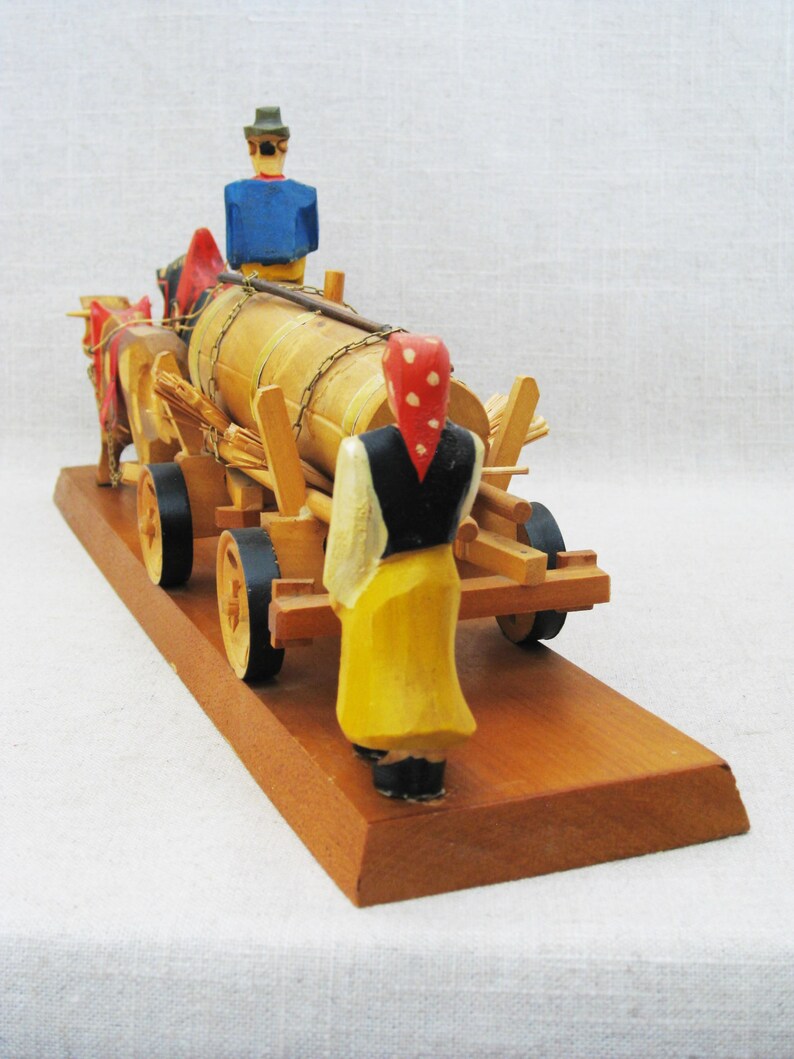 Vintage Folk Art Wagon Sculpture Wood Carvings Etsy
