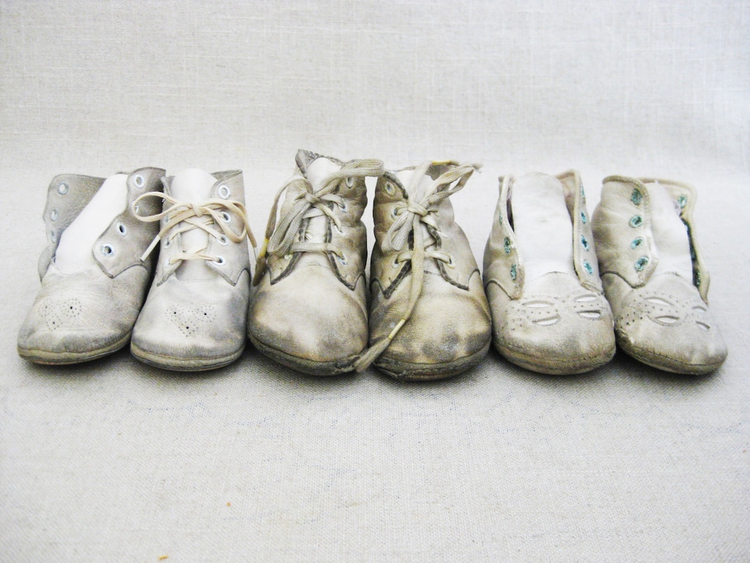 Vintage Leather Baby Shoes, Little White Childs Footwear, Collection ...
