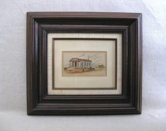 Chicago Architectural Engraving, Vintage Hand Colored Original, Framed A.T Andreas Wall Art