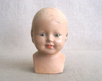 Vintage Composite Doll Head with Shoulder Yoke, Sleepy Eyes Female Parts and Supplies