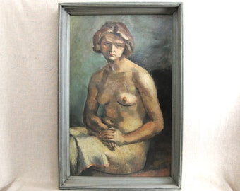 Female Portrait Paintings, Original Framed Women Classical Nudes, Maurice Asselin Large Antique Oil Painting