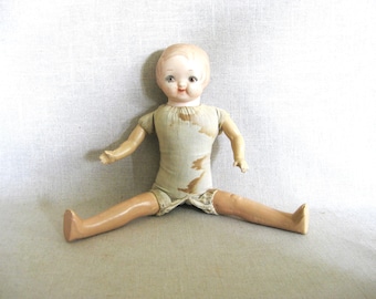 Vintage Bisque Head Doll with Cloth Body, Early Mid-Century