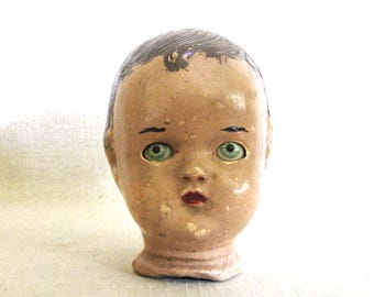 Vintage Composite Doll Head, Blue Eye Male, Mid-Century Toys
