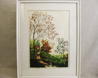 Large Landscape Engraving, Paris Print Society, Framed Original Vintage Fine Art Cottage Décor
