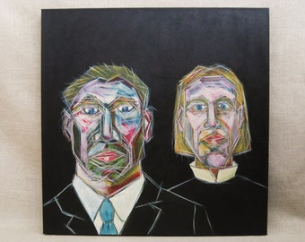 Contemporary Abstract Male Portrait Original Painting Couple Wall Art Large Modern Home Décor