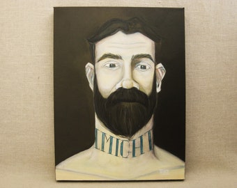 Original Male Portrait Painting with Beard and Tattoos Paintings of Men Masculine Fine Art