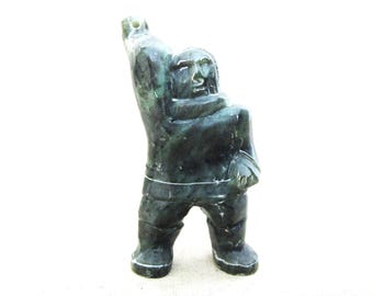 Inuit Soapstone Male Portrait Figure Carving, Vintage William Luke Tribal Art