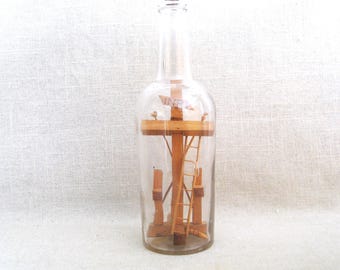 Folk Art Bottle Whimsey Sculpture, Antique Religious Tramp Outsider Rustic Cabin Décor