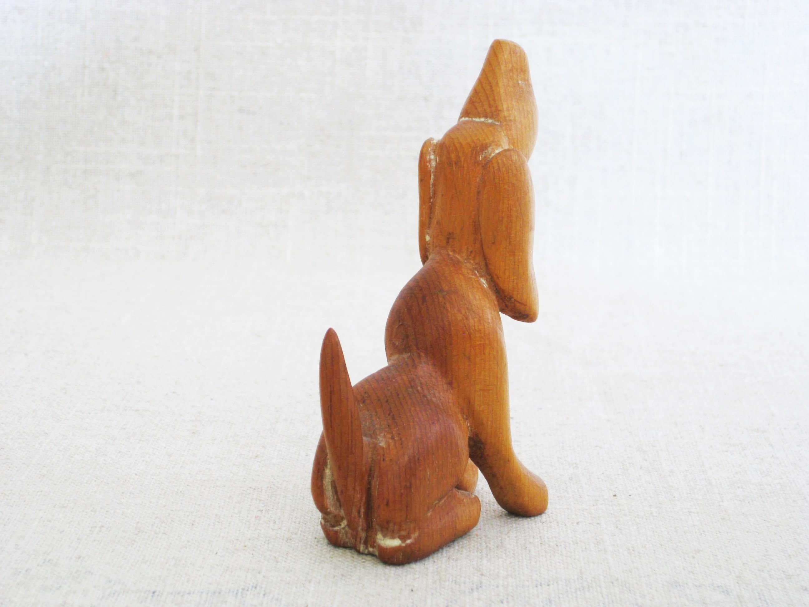 Vintage Dog Carvings, Folk Art Hand Carved Sculptures, Rustic Primitive
