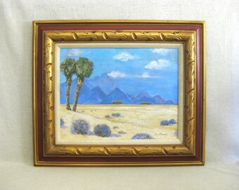 Vintage California Desert Landscape Painting, Original Framed Wall Art Home Décor
