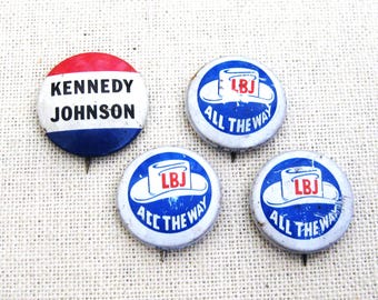 Mid-Century Political Pin Back Button, Lyndon B Johnson Election Campaign, 1964 Americana PolySci Gift