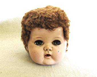 Vintage Doll Head, Tiny Tears American Character w/ Sleepy Eyes and Fiber Hair