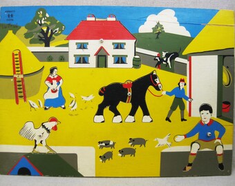 Colorful Farm Jig Saw Puzzle, Abbatt Children's Toys, Vintage Nursery Décor