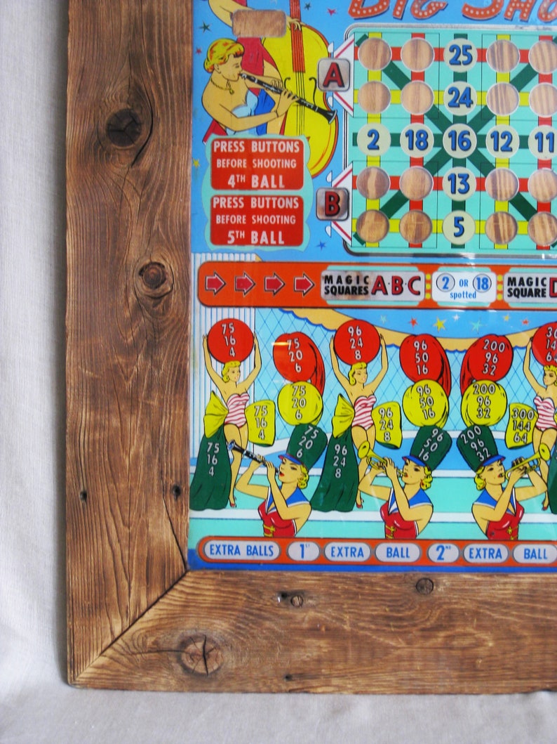 Vintage MidCentury Pinball Machine Backglass Bally Game Etsy