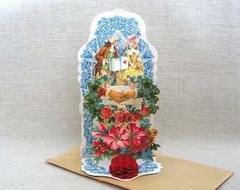 Pop-up Valentines Day Card Antique Mechanical German Victorian Style Honeycomb Gift of Love