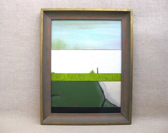 Rural Landscape Painting Original Framed Fine Art Assemblage Collage Modern Wall Décor Housewarming Gift