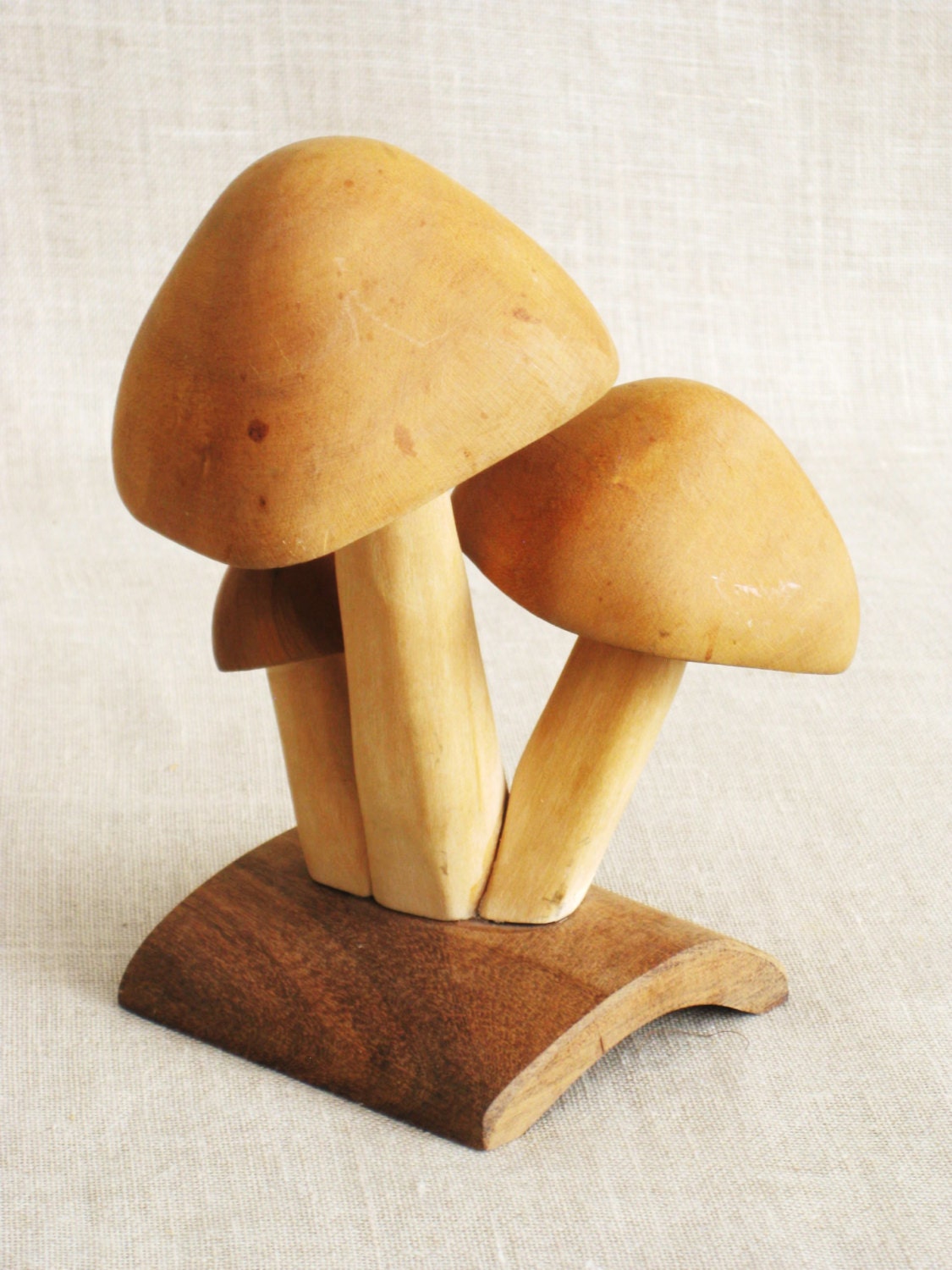 Vintage Mushroom Sculptures, Hand Carved Folk Art, Wood Carving, Rustic