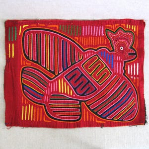 Colorful Mola Folk Art Textile, South American, Cuna Panama Original Wall Art Vintage Boho Home Décor, Clothing Embellishments
