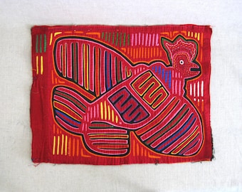 Colorful Mola Folk Art Textile, South American, Cuna Panama Original Wall Art Vintage Boho Home Décor, Clothing Embellishments