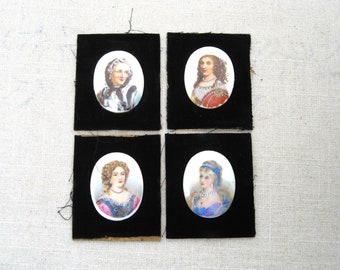 Vintage Miniature Female Portrait Painting on Porcelain Group of 4 to Frame or Supplies