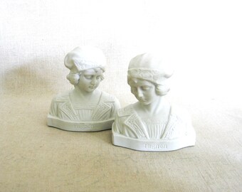Vintage Bisque Female Bust, Mignon Bookends, Japanese Ceramic Statue Professor Giuseppe 2 Bessi