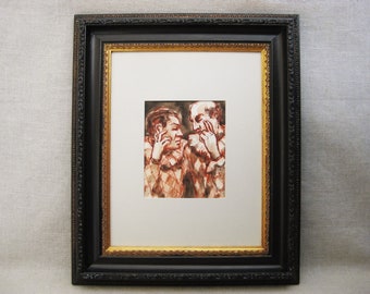 Original Male Portrait Watercolor Painting Framed Vintage Wall Art Masculine Home Décor Wedding Gift